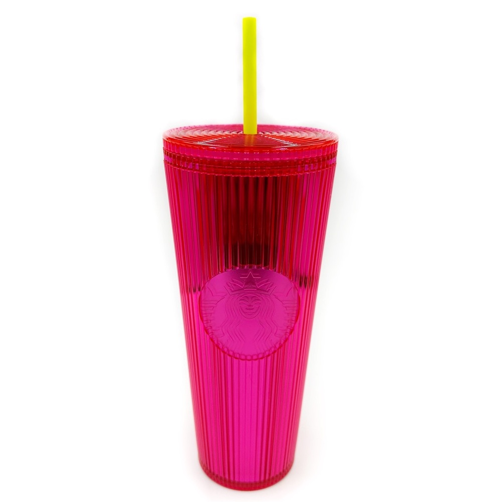 Starbucks Tumbler Pink Magenta Bling Travel Cold Cup With Straw Venti 24 fl oz